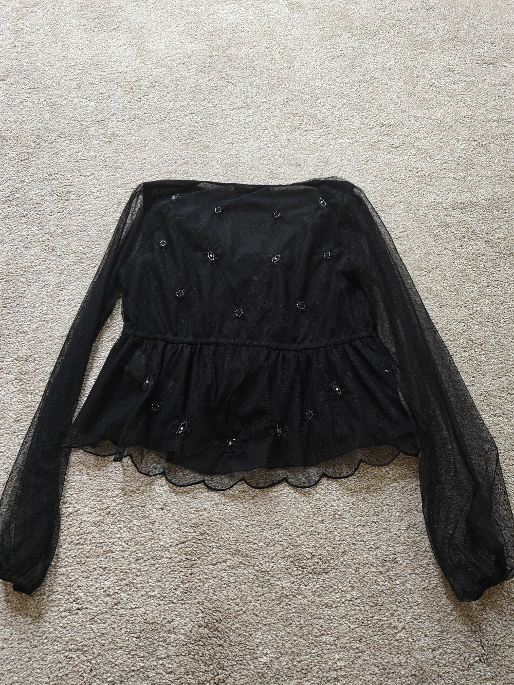 Abercrombie & Fitch Black Lace Tie-Front Sheer Peplum Top - Picture 5 of 6